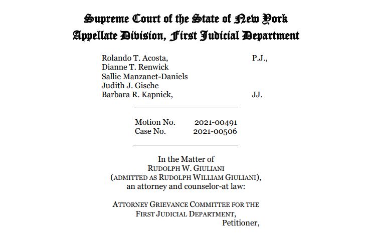 Rudy Giuliani’s Law License Suspended By New York Court –